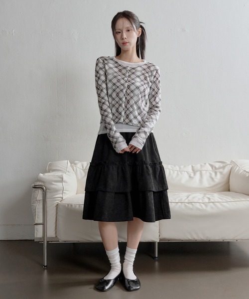 UNE MANSION(ユヌマンション)の「デイリーチェックシースールーカーディガン(カーディガン/ボレロ・レディース・ブラック/アイボリー/イエロー/ベージュ・FREE)」の12枚目の写真