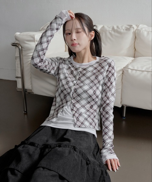 売り切りセール‼️ センソユニコ 慈雨 チェック柄ニットカーディガン未