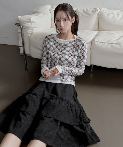 UNE MANSION(ユヌマンション)の「デイリーチェックシースールーカーディガン(カーディガン/ボレロ・レディース・ブラック/アイボリー/イエロー/ベージュ・FREE)」の10枚目の写真