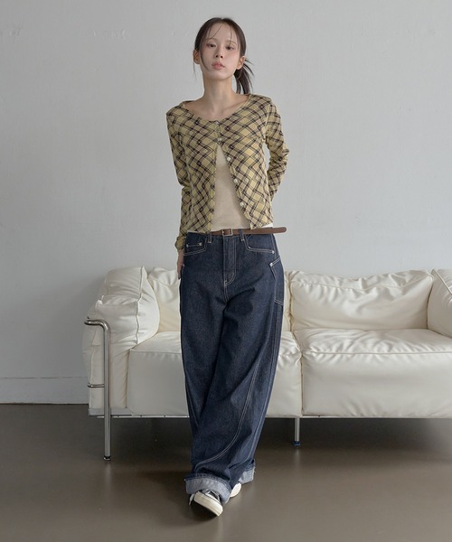 UNE MANSION(ユヌマンション)の「デイリーチェックシースールーカーディガン(カーディガン/ボレロ・レディース・ブラック/アイボリー/イエロー/ベージュ・FREE)」の19枚目の写真