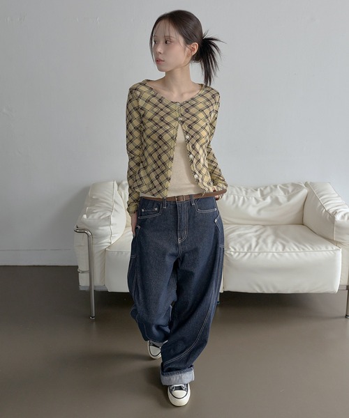 UNE MANSION(ユヌマンション)の「デイリーチェックシースールーカーディガン(カーディガン/ボレロ・レディース・ブラック/アイボリー/イエロー/ベージュ・FREE)」の21枚目の写真