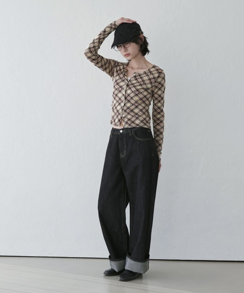 UNE MANSION(ユヌマンション)の「デイリーチェックシースールーカーディガン(カーディガン/ボレロ・レディース・ブラック/アイボリー/イエロー/ベージュ・FREE)」の17枚目の写真