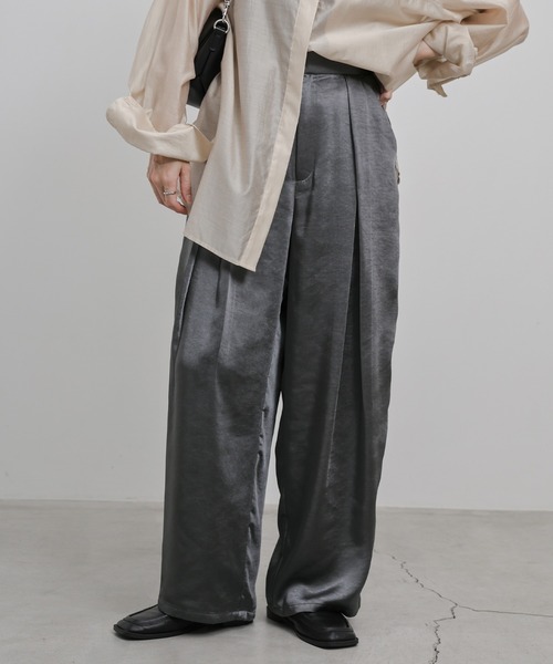 サテンディープタックワイドパンツ（スラックス）｜select MOCA