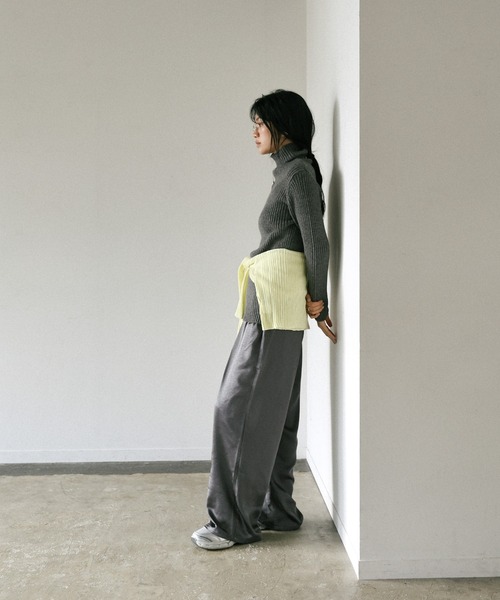 セール】サテンディープタックワイドパンツ（スラックス）｜select