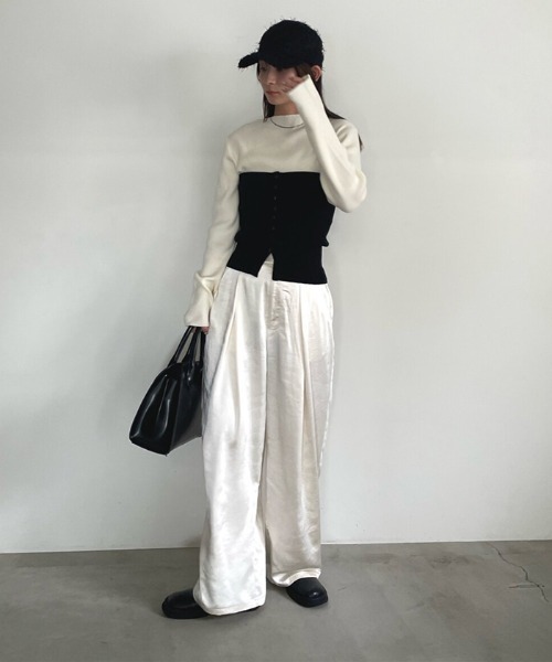 サテンディープタックワイドパンツ（スラックス）｜select MOCA