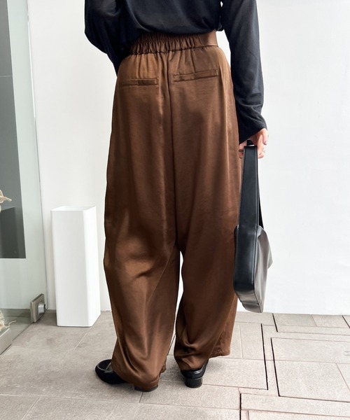 セール】サテンディープタックワイドパンツ（スラックス）｜select