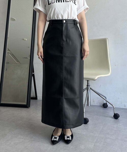 prose verse（プロズヴェール）の「【低身長サイズ有り】合皮ナロースカート（スカート・レディース・ブラック・PL/PM/LARGE/MEDIUM）」の5枚目の写真