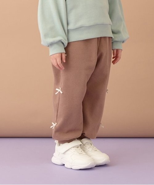 リボン付きベージュスウェットジャケット セール】【毛玉バイバイ】リボン付き裾リブスウェット（その他パンツ