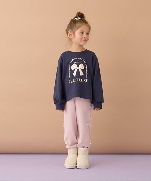 Lycee mine（リセマイン）の「【毛玉バイバイ】リボン付き裾リブスウェット（その他パンツ・キッズ・ラベンダー/ダークブルー/モカ/オートミール/トップグレー/ライトピンク・100cm/150cm/140cm/130cm/120cm/110cm）」の15枚目の写真