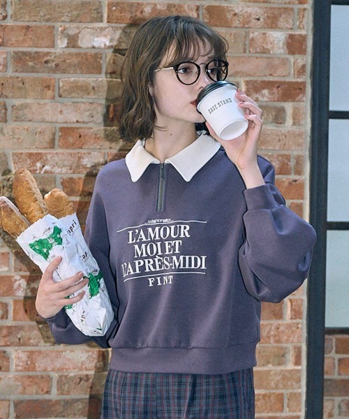 F i.n.t（フィント）の「ロゴ刺繍ハーフジップスウェット/fint