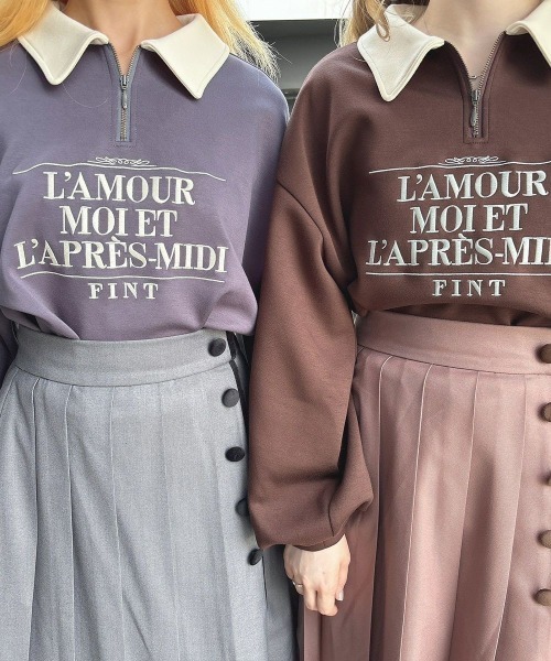 F i.n.t（フィント）の「ロゴ刺繍ハーフジップスウェット/fint（スウェット・レディース・ネイビー/ブラウン/ライトピンク・FREE）」の2枚目の写真