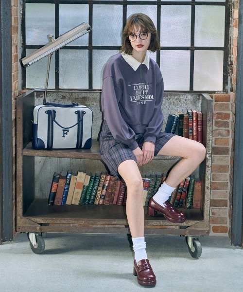 F i.n.t（フィント）の「ロゴ刺繍ハーフジップスウェット/fint（スウェット・レディース・ネイビー/ブラウン/ライトピンク・FREE）」の4枚目の写真