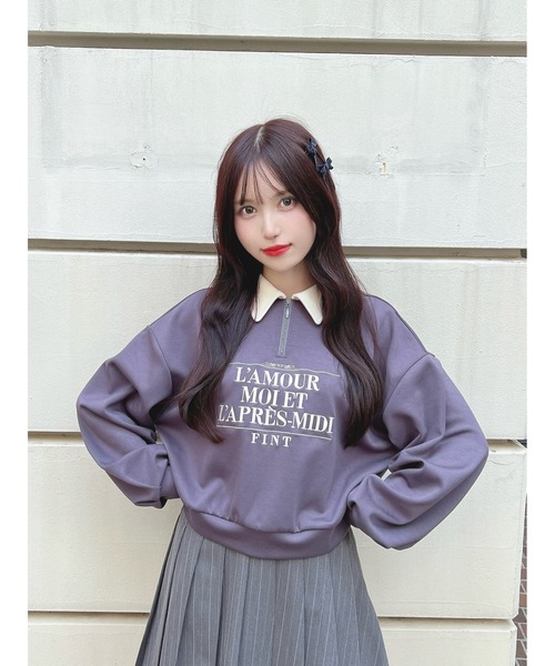 F i.n.t（フィント）の「ロゴ刺繍ハーフジップスウェット/fint