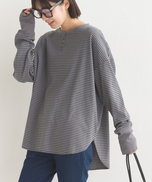 OMNES（オムネス）の「リブ裾ラウンドヘンリーネックプルオーバー（Tシャツ/カットソー・レディース・ブラック系その他/アイボリー/ブラック/グレー系その他/ホワイト系その他/ベージュ系その他/ホワイト系その他2/グレー/ベージュ×ブラック/ラベンダー・FREE）」の8枚目の写真