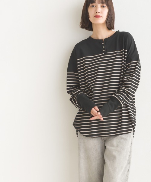 OMNES（オムネス）の「リブ裾ラウンドヘンリーネックプルオーバー（Tシャツ/カットソー・レディース・ブラック系その他/アイボリー/ブラック/グレー系その他/ホワイト系その他/ベージュ系その他/ホワイト系その他2/グレー/ベージュ×ブラック/ラベンダー・FREE）」の16枚目の写真