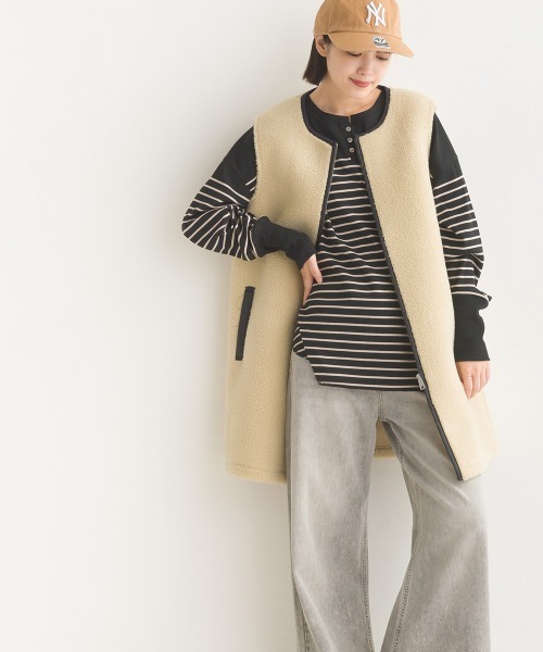 OMNES（オムネス）の「リブ裾ラウンドヘンリーネックプルオーバー（Tシャツ/カットソー・レディース・ブラック系その他/アイボリー/ブラック/グレー系その他/ホワイト系その他/ベージュ系その他/ホワイト系その他2/グレー/ベージュ×ブラック/ラベンダー・FREE）」の18枚目の写真