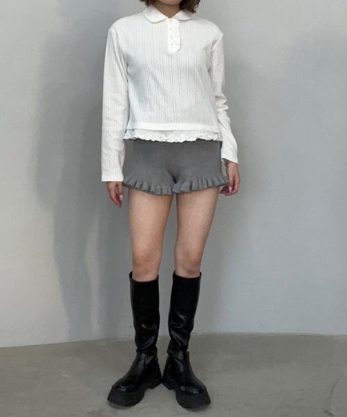 セール】ラウンドカラー フリルニットポロシャツ FQ24S049【Fano