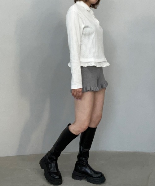 ラウンドカラー フリルニットポロシャツ FQ24S049【Fano Studios