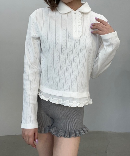 ラウンドカラー フリルニットポロシャツ FQ24S049【Fano Studios