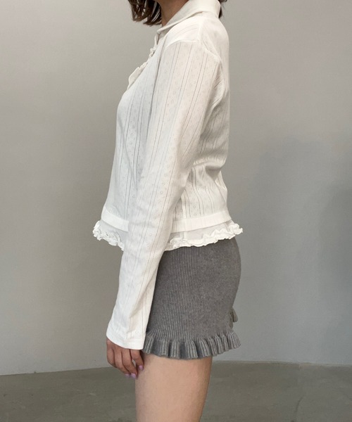 セール】ラウンドカラー フリルニットポロシャツ FQ24S049【Fano