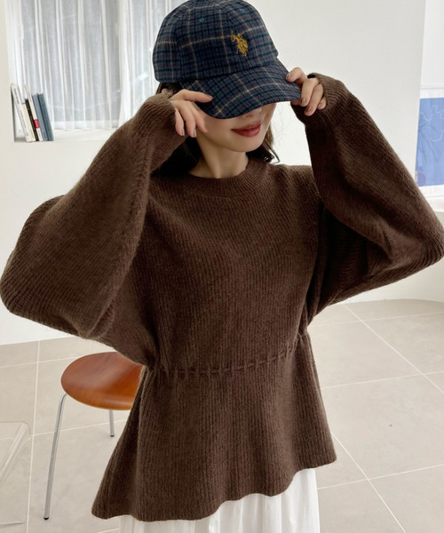 Ada.(エイダ)の「ウエストドローストリングチュニック ニット(ニット/セーター・レディース・アイボリー/ブラウン/グレー・FREE)」の13枚目の写真