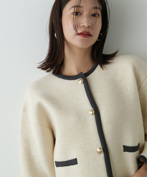 N.（N. Natural Beauty Basic）（エヌエヌナチュラルビューティーベーシック）の「◆ゴールドボタン接結カーディガン（カーディガン/ボレロ・レディース・ブラウン/ブラック/オフホワイト・MEDIUM）」の2枚目の写真