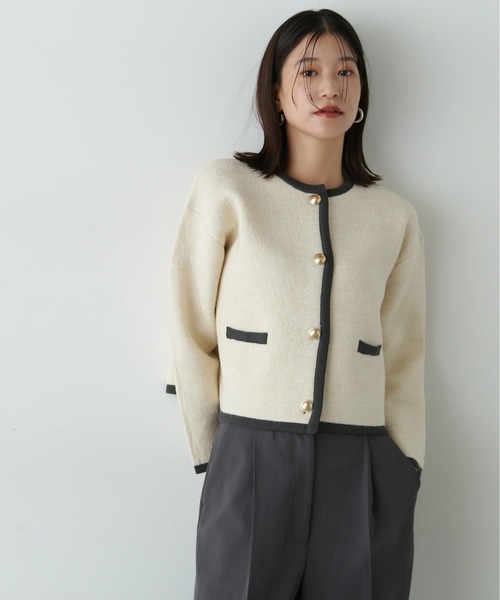 N.（N. Natural Beauty Basic）（エヌエヌナチュラルビューティーベーシック）の「◆ゴールドボタン接結カーディガン（カーディガン/ボレロ・レディース・ブラウン/ブラック/オフホワイト・MEDIUM）」の4枚目の写真