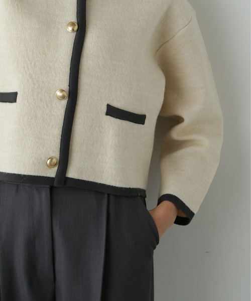 N.（N. Natural Beauty Basic）（エヌエヌナチュラルビューティーベーシック）の「◆ゴールドボタン接結カーディガン（カーディガン/ボレロ・レディース・ブラウン/ブラック/オフホワイト・MEDIUM）」の5枚目の写真