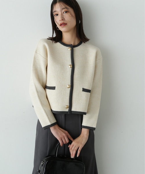 N.（N. Natural Beauty Basic）（エヌエヌナチュラルビューティーベーシック）の「◆ゴールドボタン接結カーディガン（カーディガン/ボレロ・レディース・ブラウン/ブラック/オフホワイト・MEDIUM）」の6枚目の写真