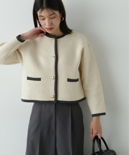 N.（N. Natural Beauty Basic）（エヌエヌナチュラルビューティーベーシック）の「◆ゴールドボタン接結カーディガン（カーディガン/ボレロ・レディース・ブラウン/ブラック/オフホワイト・MEDIUM）」の7枚目の写真