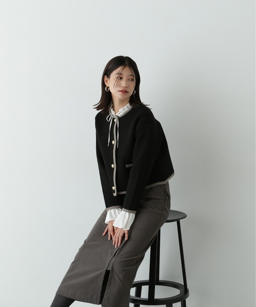 N.（N. Natural Beauty Basic）（エヌエヌナチュラルビューティーベーシック）の「◆ゴールドボタン接結カーディガン（カーディガン/ボレロ・レディース・ブラウン/ブラック/オフホワイト・MEDIUM）」の21枚目の写真