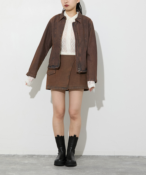 Oriens JOURNAL STANDARD（オリエンス ジャーナルスタンダード）の「別注【Oriens×Cimarron】Wrap Skirt：ラップミニスカート（スカート・レディース・ブルー系その他/ブラウン・FREE）」の10枚目の写真