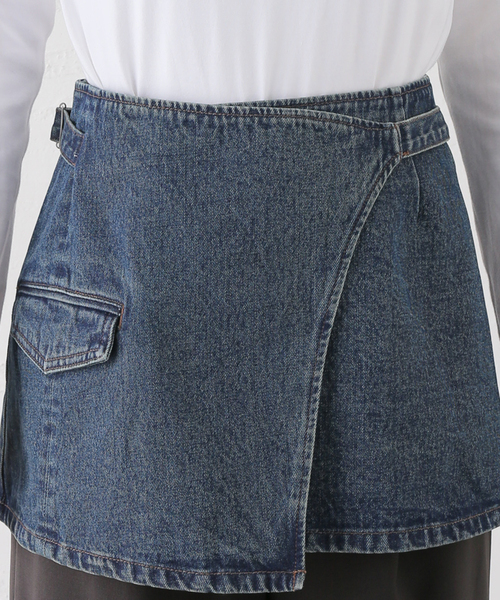 Oriens JOURNAL STANDARD（オリエンス ジャーナルスタンダード）の「別注【Oriens×Cimarron】Wrap Skirt：ラップミニスカート（スカート・レディース・ブルー系その他/ブラウン・FREE）」の5枚目の写真