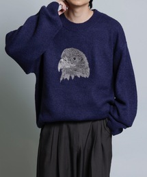 【MandO】鷲総刺繍天竺ニット