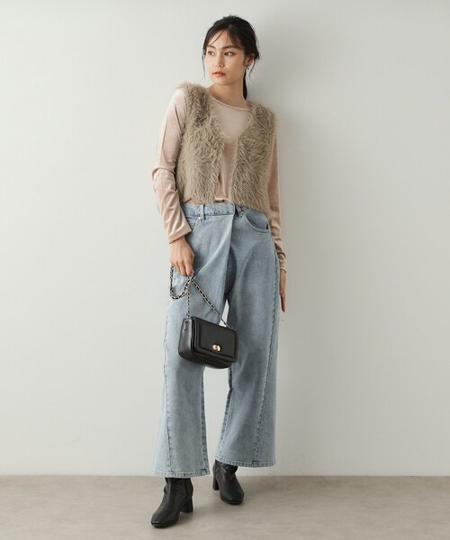 OPAQUE.CLIP（オペークドットクリップ）の「◆シャギーニット ショートベスト【洗濯機洗い可】（ベスト・レディース・チャコールグレー/ベージュ・38/40）」の8枚目の写真