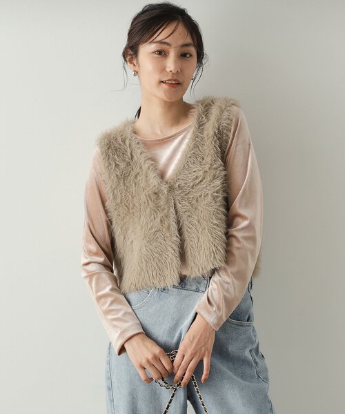 OPAQUE.CLIP（オペークドットクリップ）の「◆シャギーニット ショートベスト【洗濯機洗い可】（ベスト・レディース・チャコールグレー/ベージュ・38/40）」の11枚目の写真