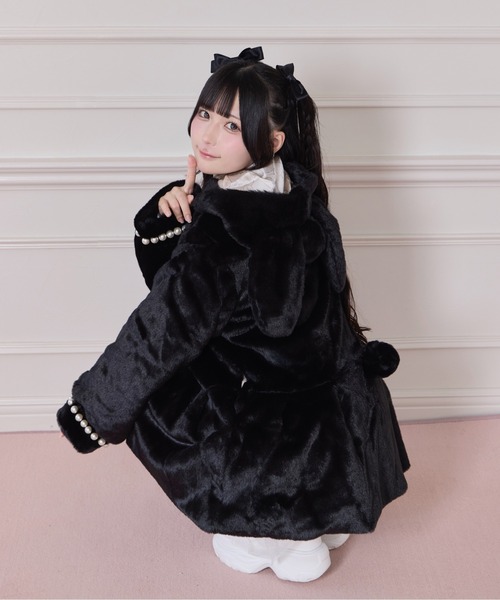 セール】ぽんぽんリボンうさみみエコファーコート（その他アウター