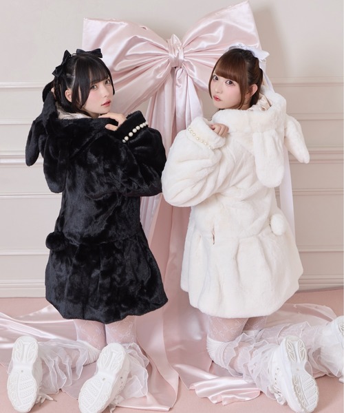 セール】ぽんぽんリボンうさみみエコファーコート（その他アウター