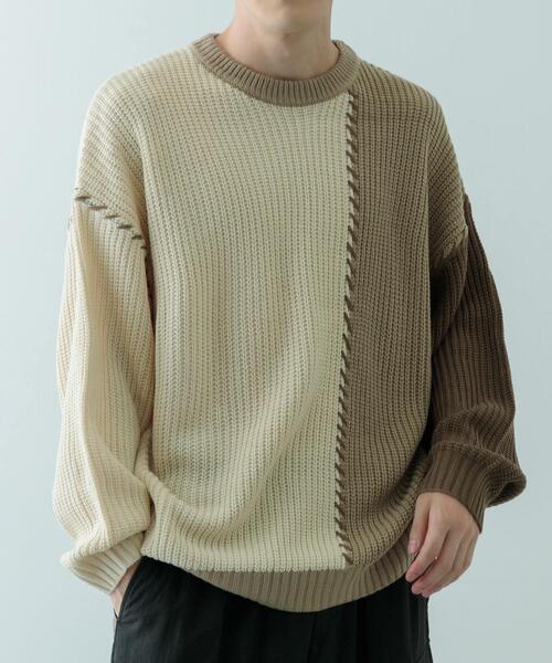 ITEMS URBANRESEARCH(アイテムズ アーバンリサーチ)の「ブランケットステッチ パッチワークニット(ニット/セーター・メンズ・ホワイト/ブラック・MEDIUM/LARGE)」の4枚目の写真