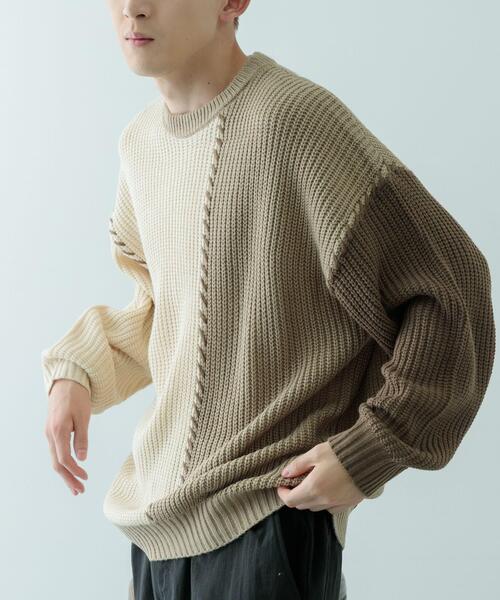 ITEMS URBANRESEARCH(アイテムズ アーバンリサーチ)の「ブランケットステッチ パッチワークニット(ニット/セーター・メンズ・ホワイト/ブラック・MEDIUM/LARGE)」の5枚目の写真