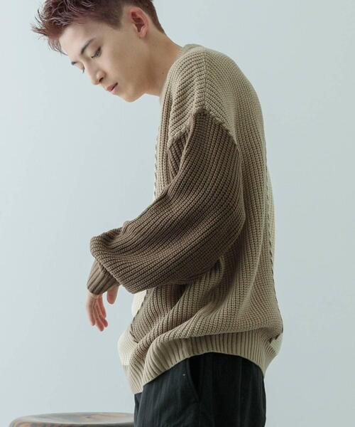 ITEMS URBANRESEARCH(アイテムズ アーバンリサーチ)の「ブランケットステッチ パッチワークニット(ニット/セーター・メンズ・ホワイト/ブラック・MEDIUM/LARGE)」の6枚目の写真