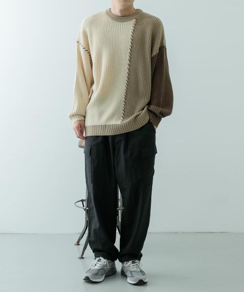 ITEMS URBANRESEARCH(アイテムズ アーバンリサーチ)の「ブランケットステッチ パッチワークニット(ニット/セーター・メンズ・ホワイト/ブラック・MEDIUM/LARGE)」の7枚目の写真