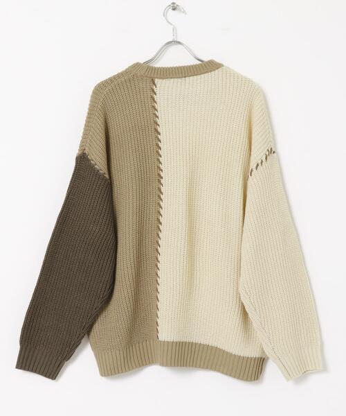 ITEMS URBANRESEARCH(アイテムズ アーバンリサーチ)の「ブランケットステッチ パッチワークニット(ニット/セーター・メンズ・ホワイト/ブラック・MEDIUM/LARGE)」の10枚目の写真