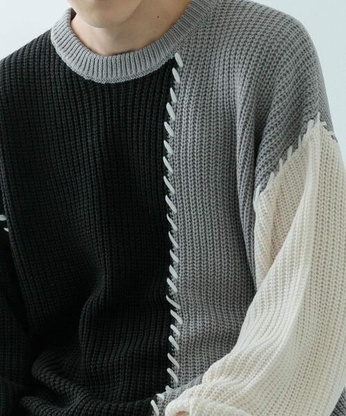 ITEMS URBANRESEARCH(アイテムズ アーバンリサーチ)の「ブランケットステッチ パッチワークニット(ニット/セーター・メンズ・ホワイト/ブラック・MEDIUM/LARGE)」の13枚目の写真