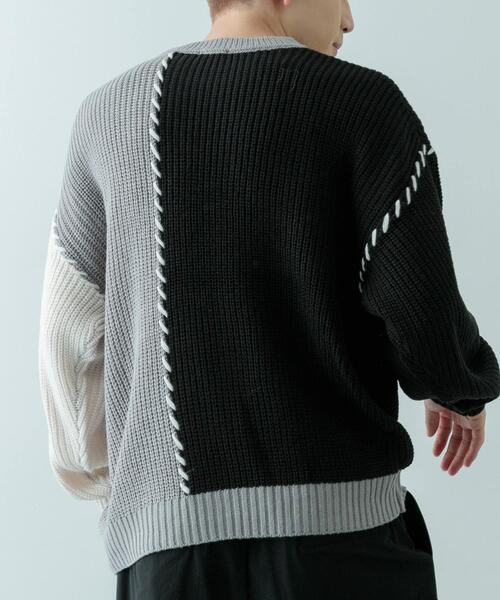 ITEMS URBANRESEARCH(アイテムズ アーバンリサーチ)の「ブランケットステッチ パッチワークニット(ニット/セーター・メンズ・ホワイト/ブラック・MEDIUM/LARGE)」の15枚目の写真