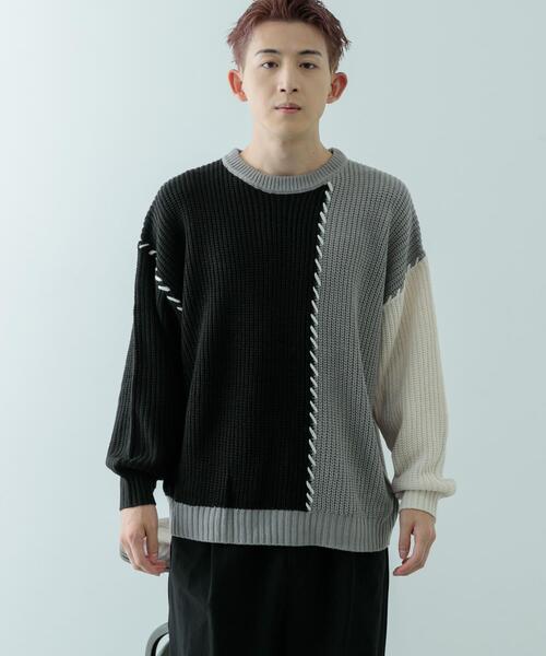 ITEMS URBANRESEARCH(アイテムズ アーバンリサーチ)の「ブランケットステッチ パッチワークニット(ニット/セーター・メンズ・ホワイト/ブラック・MEDIUM/LARGE)」の18枚目の写真