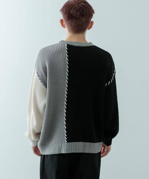 ITEMS URBANRESEARCH(アイテムズ アーバンリサーチ)の「ブランケットステッチ パッチワークニット(ニット/セーター・メンズ・ホワイト/ブラック・MEDIUM/LARGE)」の20枚目の写真