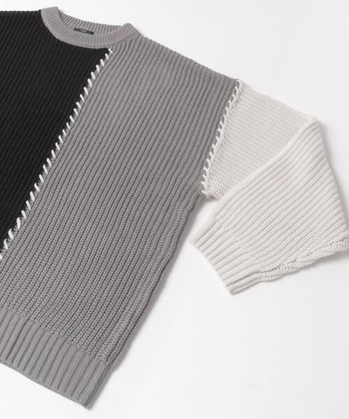 ITEMS URBANRESEARCH(アイテムズ アーバンリサーチ)の「ブランケットステッチ パッチワークニット(ニット/セーター・メンズ・ホワイト/ブラック・MEDIUM/LARGE)」の22枚目の写真