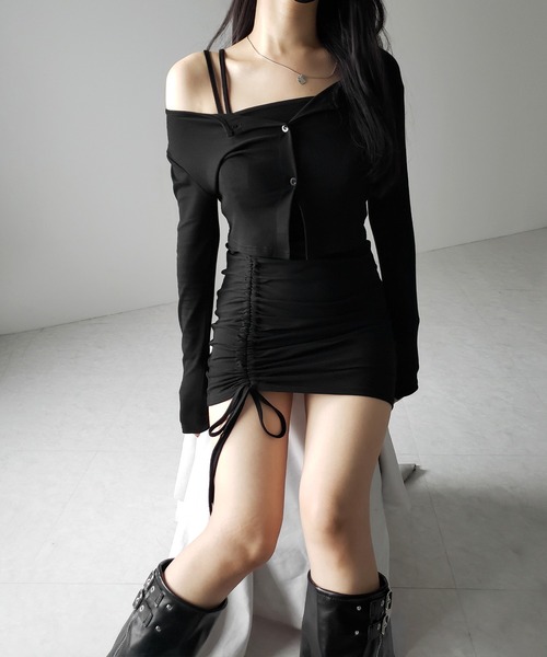 me+em select（ミームセレクト）の「【  ２点セット 】シャーリングサイドリボンミニワンピース ＆ カーディガン SET ／ shirring side ribbon mini onepiece ＆ cardigan SET（ワンピース・レディース・ブラック/グレー・FREE）」の21枚目の写真