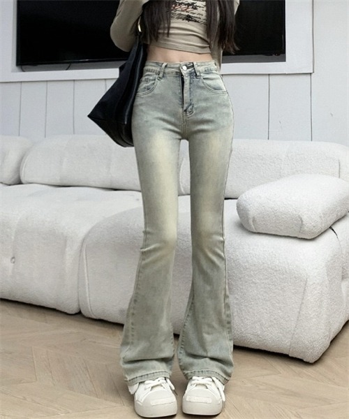 FREE STYLISTS（フリー スタイリスト）の「美脚ハイウエストフレアデニムパンツ（デニムパンツ・レディース・ブラック/ライトブルー・L/XL/2XL/XS/S/M）」の12枚目の写真